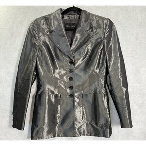 Vtg 80s RENA LANGE Women Metallic Silver Blazer Sz 38/S Chic Elegant Event 4-18